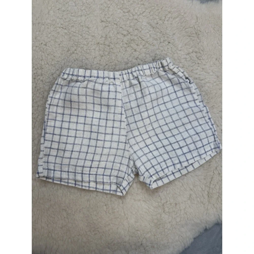 Oeuf Baby Girl Clothes 2Y 100% Linen Set Smocked Plaid Boho Tank Shorts Nautical